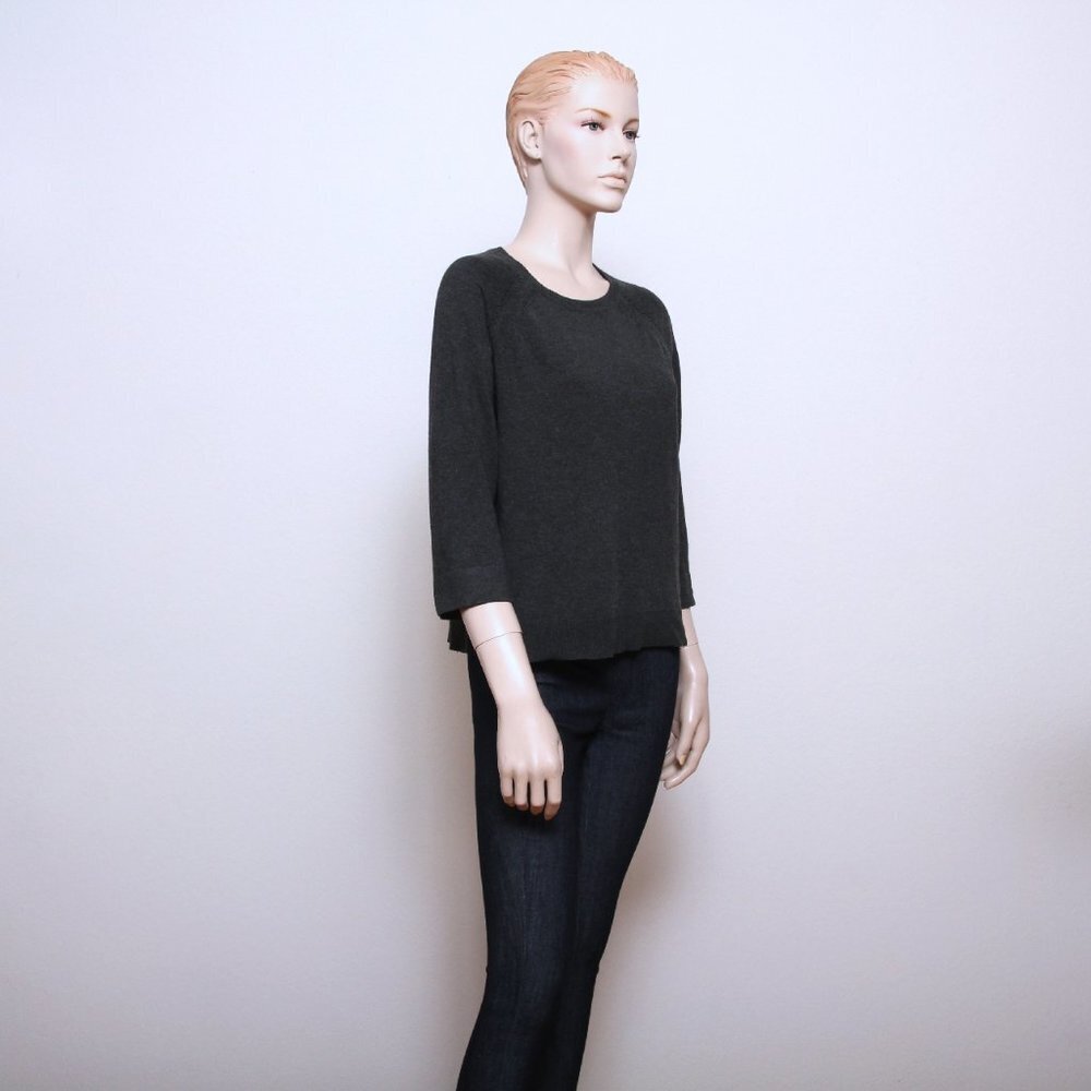 Philosophy Pointelle 3/4 Sleeve Crew Neck Knit Sweater‎ Gray Women Size L